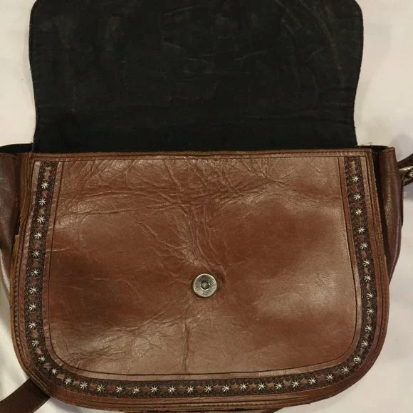 Genuine Leather Cow Hair Cross Studded Accent Shoulder Purse - Picture 5 of 12